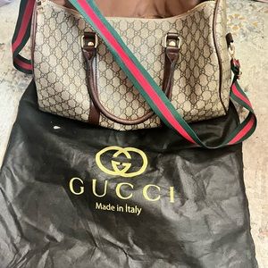 Brown, leather duffel bag